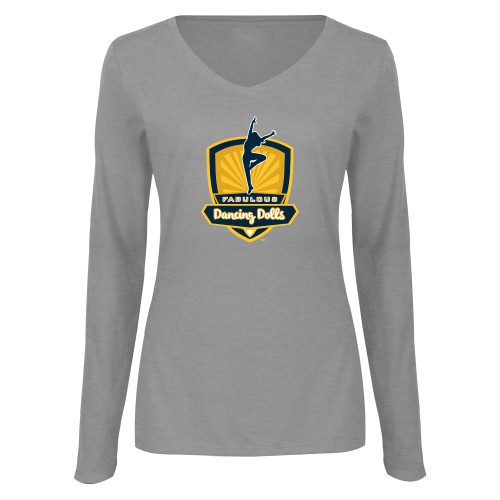  Womens Grey Long Sleeve V Neck Tee  - Fabulous Dancing Dolls