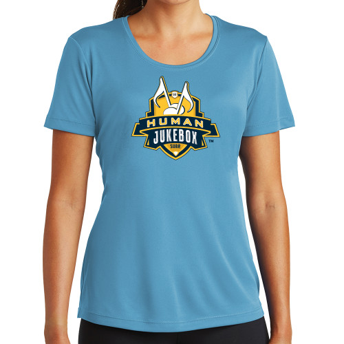  Womens Light Blue Performance Short Sleeve Tee - The Human Jukebox Official Mark