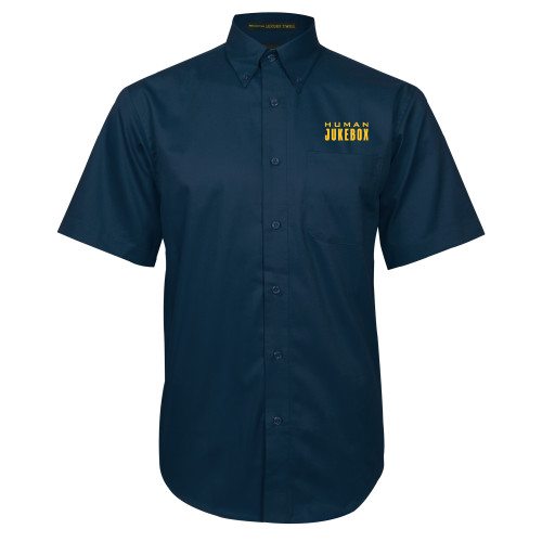  Navy Twill Button Down Short Sleeve - Human Jukebox Wordmark