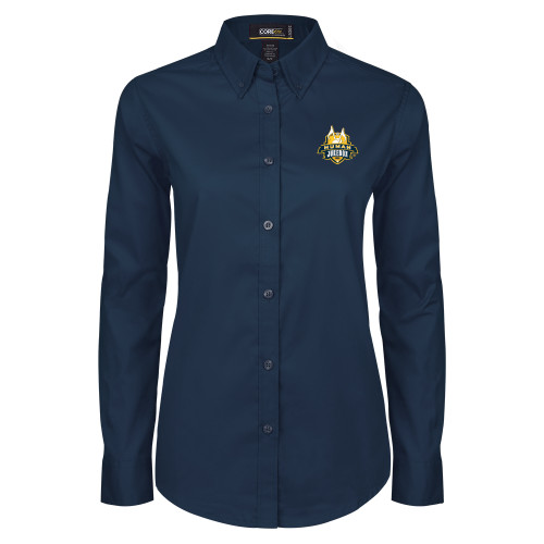  Womens Navy Twill Button Down Long Sleeve  - The Human Jukebox Official Mark