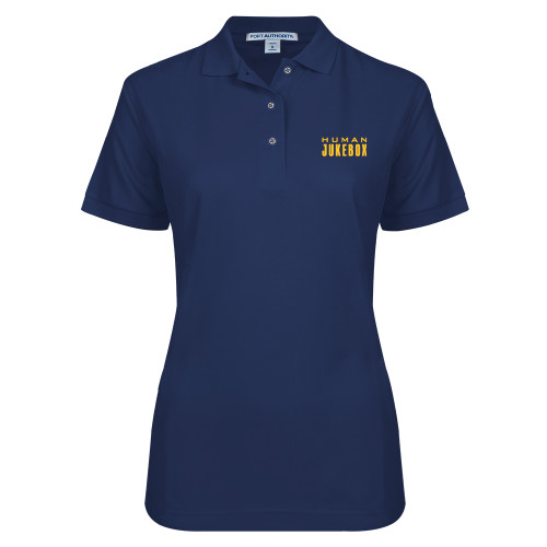  Womens Silk Touch Navy Pique Polo - Human Jukebox Wordmark
