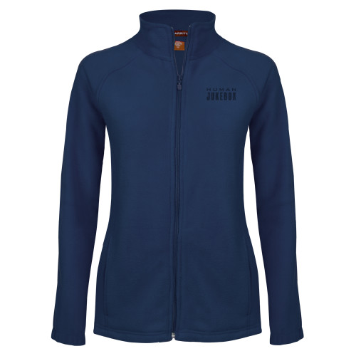  Womens Navy Fleece Full Zip Jacket - Human Jukebox Wordmark