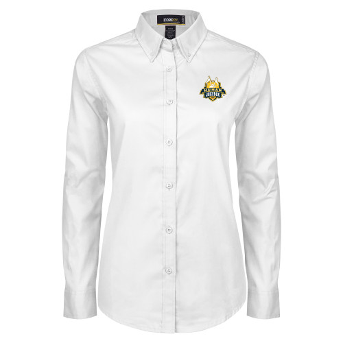  Womens White Twill Button Down Long Sleeve - The Human Jukebox Official Mark