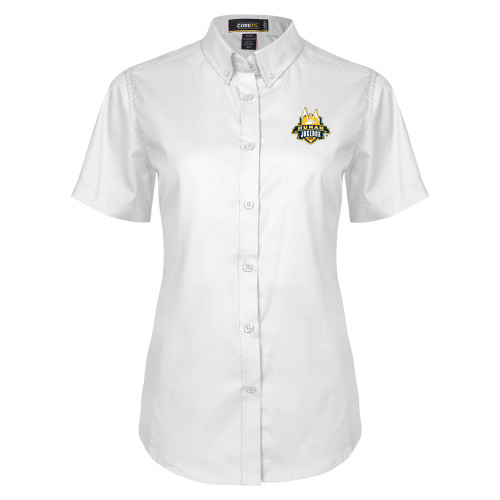  Womens White Twill Button Up Short Sleeve - The Human Jukebox Official Mark