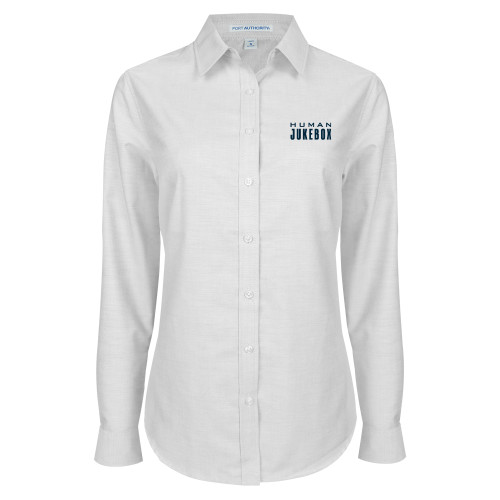  Womens White Oxford Shirt - Human Jukebox Wordmark