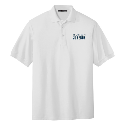  White Silk Touch Polo - Human Jukebox Wordmark