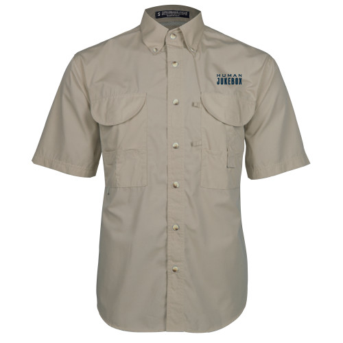  Khaki Fishing Shirt Performance Short Sleeve - Human Jukebox Wordmark