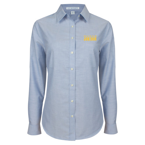 Womens Light Blue Oxford Button Down - Human Jukebox Wordmark