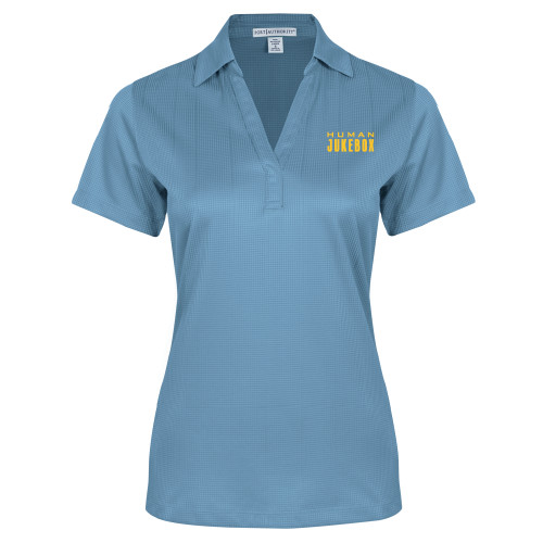 Womens Light Blue Performance Fine Jacquard Polo - Human Jukebox Wordmark