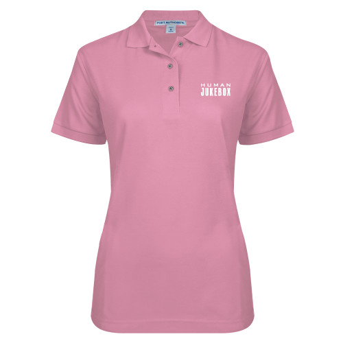  Womens Silk Touch Light Pink Pique Polo - Human Jukebox Wordmark
