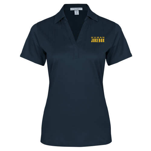  Womens Navy Performance Fine Jacquard Polo - Human Jukebox Wordmark