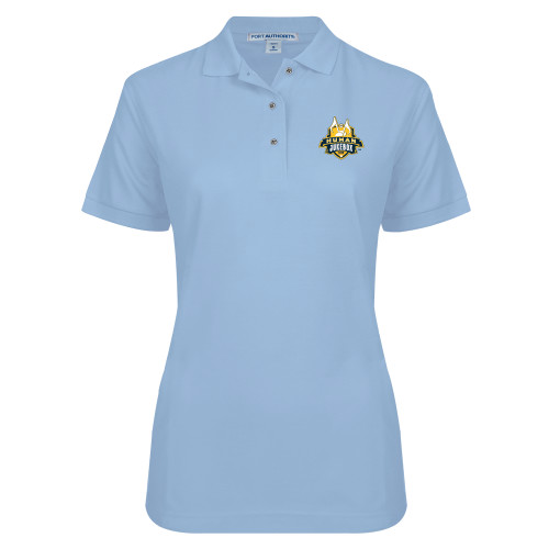 Womens Silk Touch Light Blue Pique Polo - The Human Jukebox Official Mark
