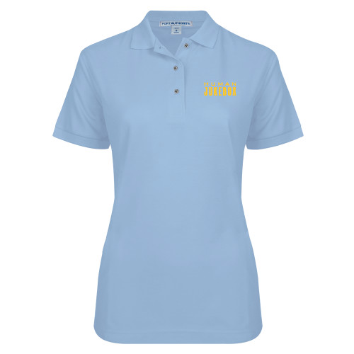  Womens Silk Touch Light Blue Pique Polo - Human Jukebox Wordmark