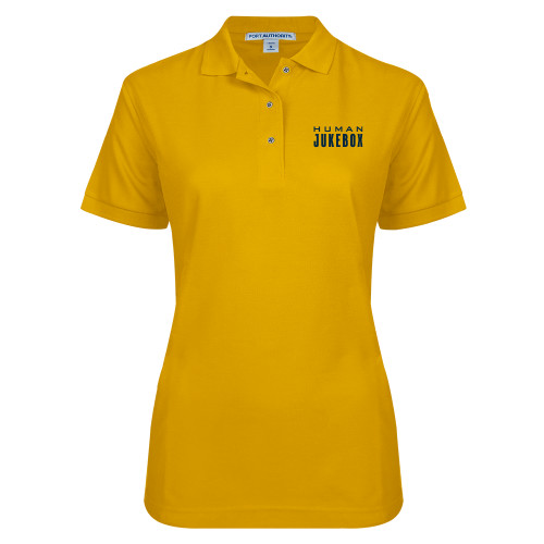 Womens Silk Touch Gold Pique Polo - Human Jukebox Wordmark