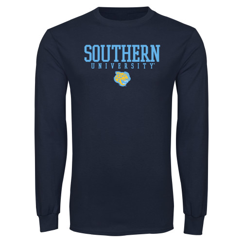  Navy Long Sleeve T Shirt - Souther University Stacked w/ Jaguar