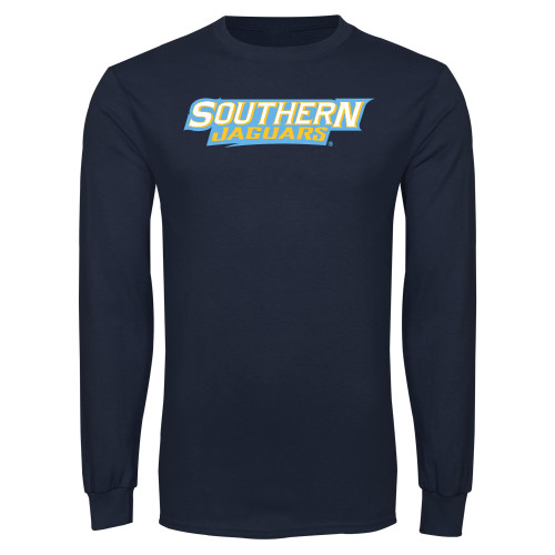  Navy Long Sleeve T Shirt - Southern Jaguars Wordmark