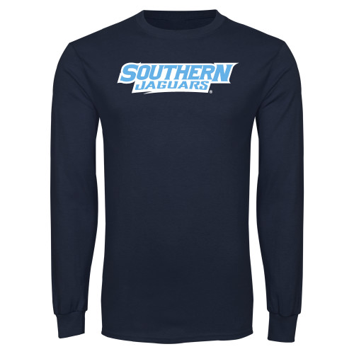  Navy Long Sleeve T Shirt - Southern Jaguars Wordmark