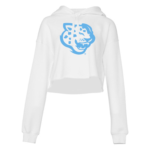  Bella + Canvas Womens White Cropped Fleece Hood - Souther University Jaguar Head