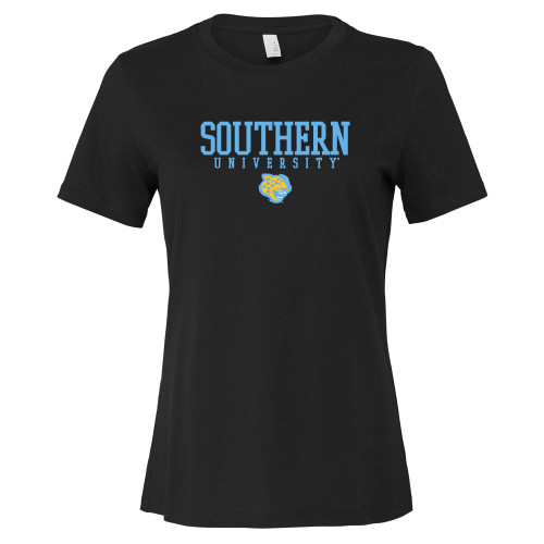  Bella + Canvas Womens Black Relaxed Cotton T Shirt - Souther University Stacked w/ Jaguar