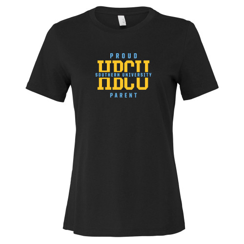  Bella + Canvas Womens Black Relaxed Cotton T Shirt - Southern University Proud Parent