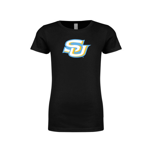  Next Level Girls Black Fashion Fit T Shirt - Interlocking SU - Primary Athletics Mark