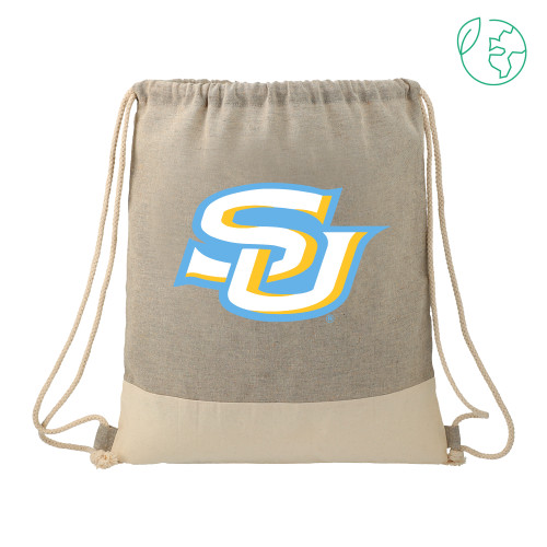  Split Recycled Cotton Grey/Natural Drawstring Bag - Interlocking SU - Primary Athletics Mark