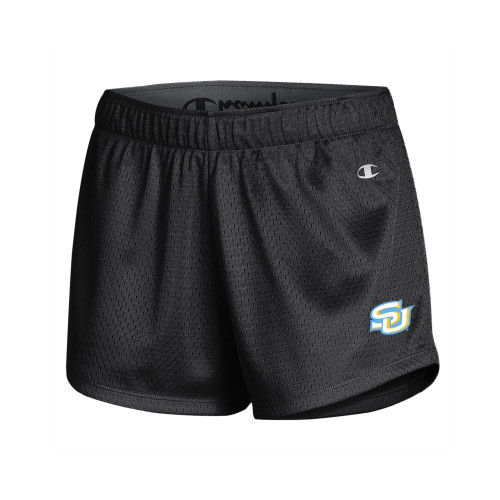  Champion Womens Black Mesh Short - Interlocking SU - Primary Athletics Mark