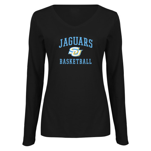  Womens Black Long Sleeve V Neck Tee  - Jaguars Basketball