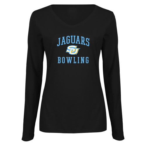  Womens Black Long Sleeve V Neck Tee  - Jaguars Bowling