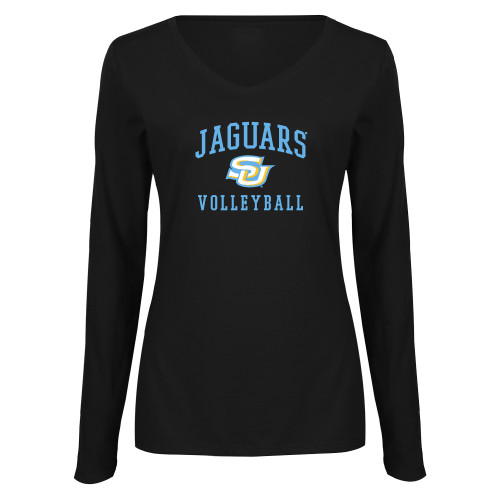  Womens Black Long Sleeve V Neck Tee  - Jaguars Volleyball