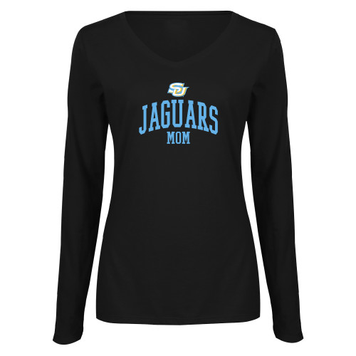 Womens Black Long Sleeve V Neck Tee  - SU Jaguars Mom