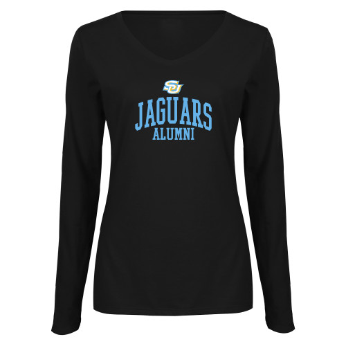  Womens Black Long Sleeve V Neck Tee  - SU Jaguars Alumni