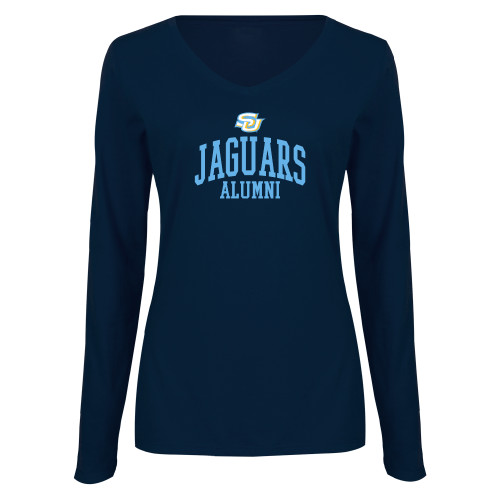  Womens Navy Long Sleeve V Neck Tee - SU Jaguars Alumni