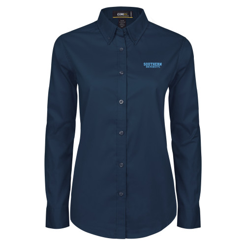  Womens Navy Twill Button Down Long Sleeve  - Arched SUBR