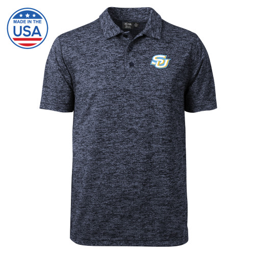  Navy Honeycomb Jacquard Polo - Interlocking SU - Primary Athletics Mark