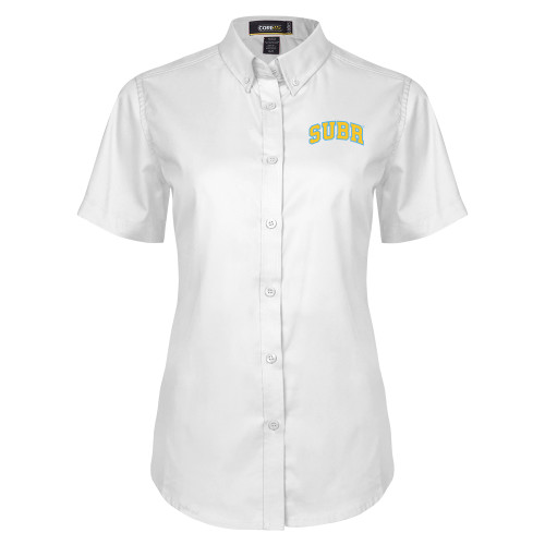  Womens White Twill Button Up Short Sleeve - Arched SUBR