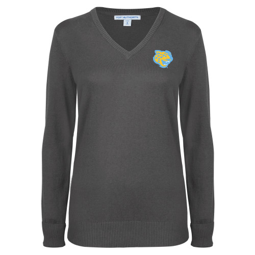  Womens Charcoal Heather VNeck Sweater - Souther University Jaguar Head