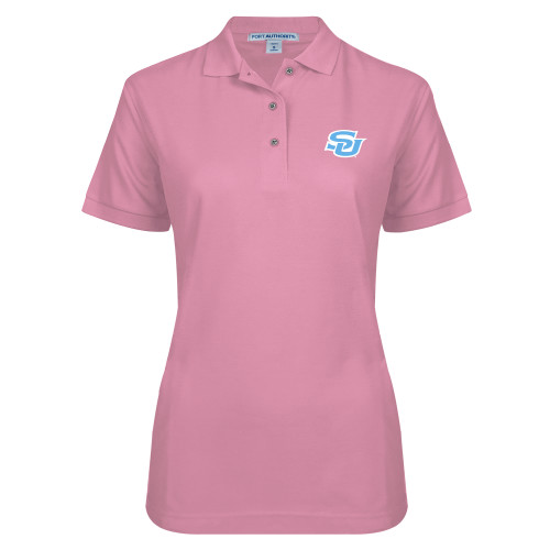  Womens Silk Touch Light Pink Pique Polo - Interlocking SU - Primary Athletics Mark