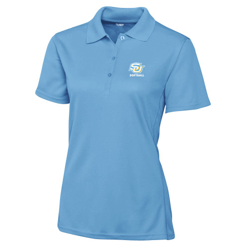  C&B Womens Light Blue Clique Ice Pique Polo - Interlocking SU - Softball