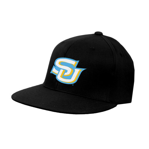  Black Flat Bill Snapback Hat - Interlocking SU - Primary Athletics Mark