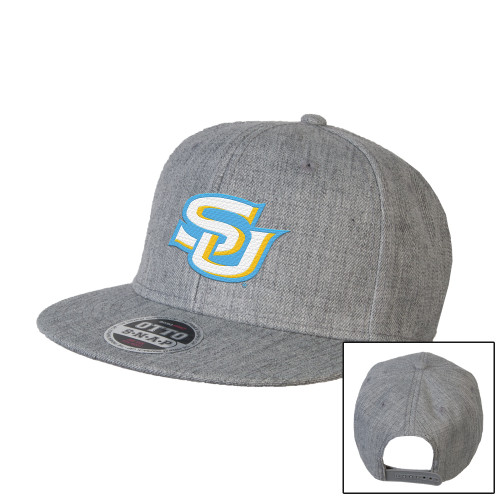  Heather Grey Wool Blend Flat Bill Snapback Hat - Interlocking SU - Primary Athletics Mark