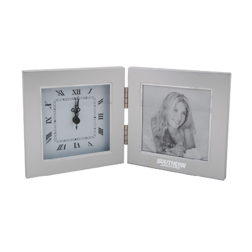  Silver Two Tone Photo Frame w/Clock - Interlocking SU - Primary Athletics Mark Engraved