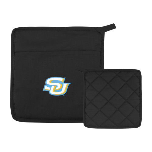  Quilted Canvas Black Pot Holder - Interlocking SU - Primary Athletics Mark