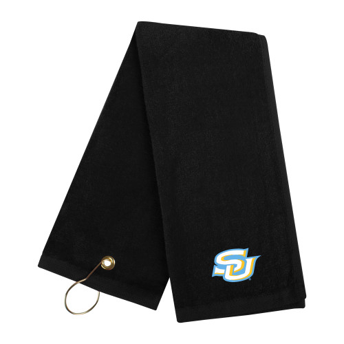  Black Golf Towel - Interlocking SU - Primary Athletics Mark