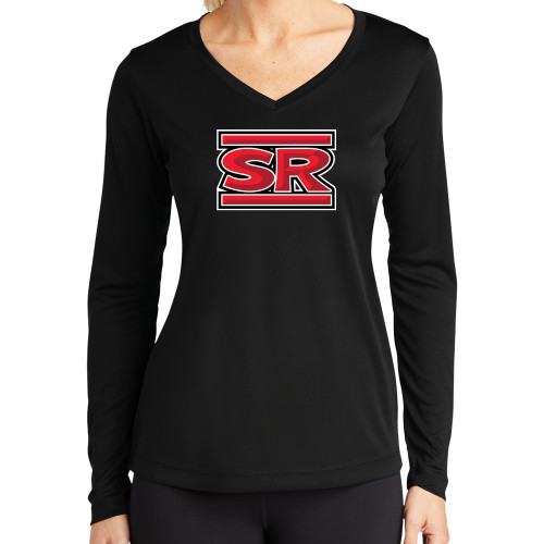  Womens Black Performance Long Sleeve V Neck Shirt - SR Bar