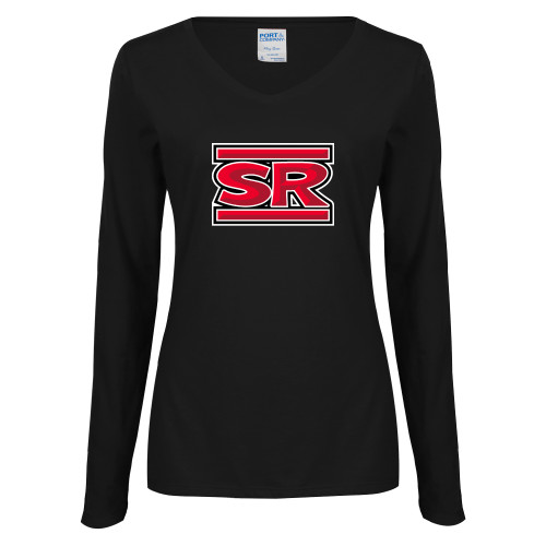  Womens Black Long Sleeve V Neck Tee  - SR Bar