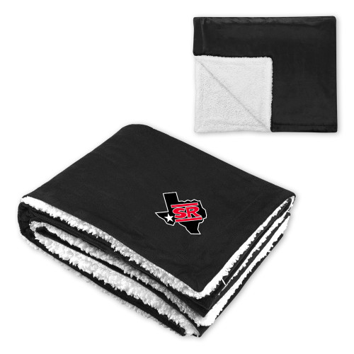  Super Soft Luxurious Black Sherpa Throw Blanket - Primary Mark Embroidery