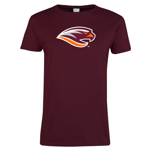  Womens Maroon Short Sleeve Tee - River Hawk