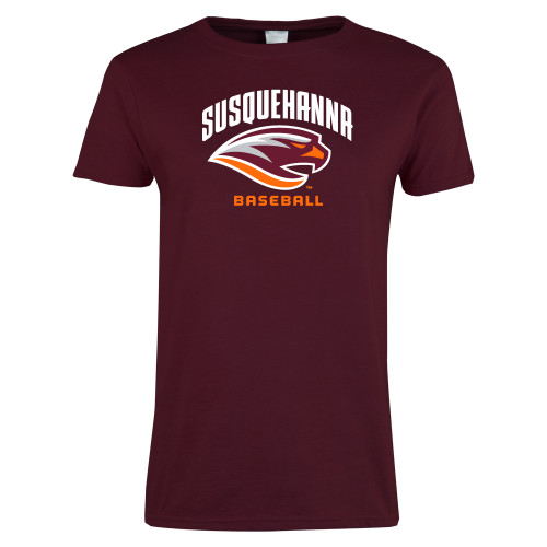  Womens Maroon Short Sleeve Tee - Baseball
