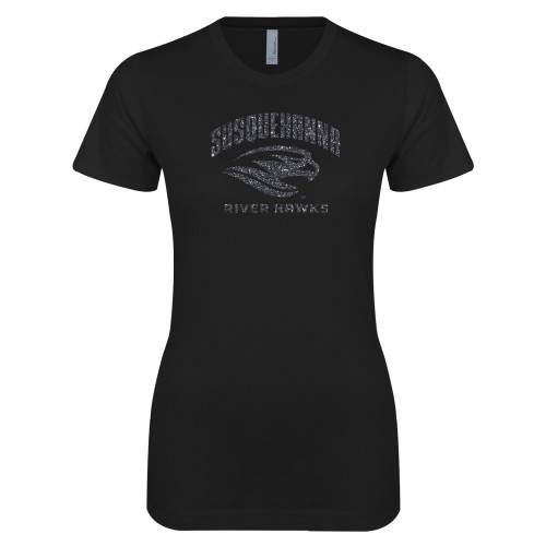  Next Level Womens Black Boyfriend Tee - Primary Mark Graphite Soft Glitter